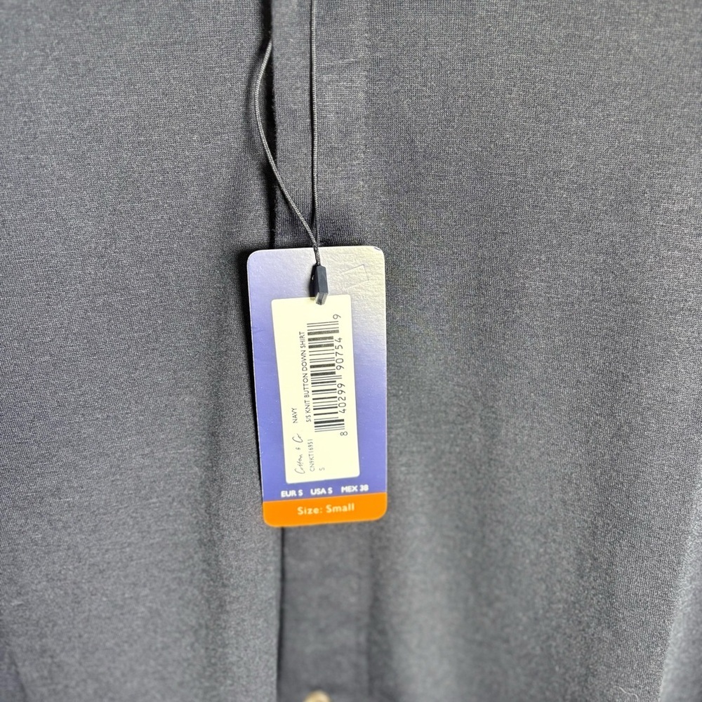 Cotton & Co Mens Small Short Sleeve Button Front Polo Shirt NWT Navy Casual - Picture 2 of 8